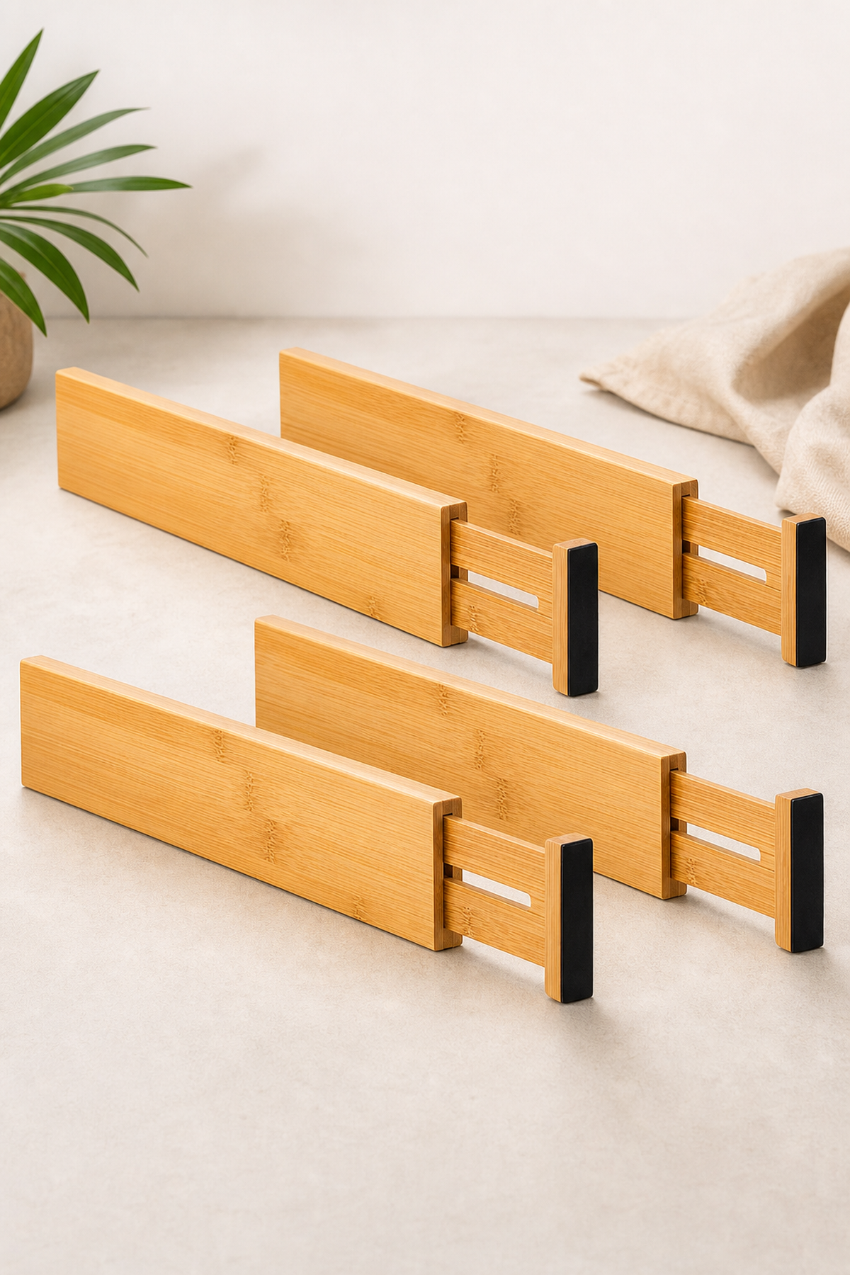 Set 4 Organizatoare Sertar Reglabile din Bambus Premium — Spațiu Maximizat! 🌟🗄️