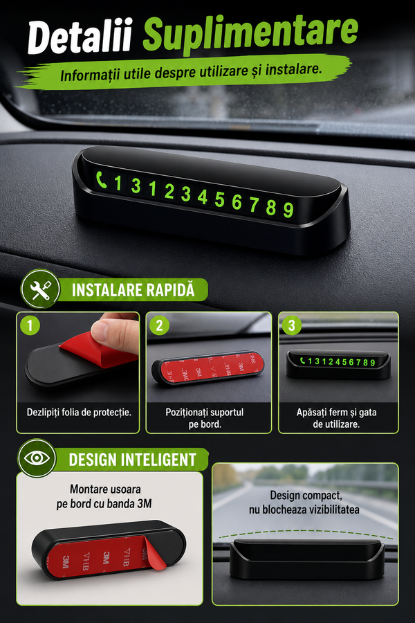 Suport Numar Telefon Auto cu Afisaj Retractabil — Practic și Elegant 📱✨