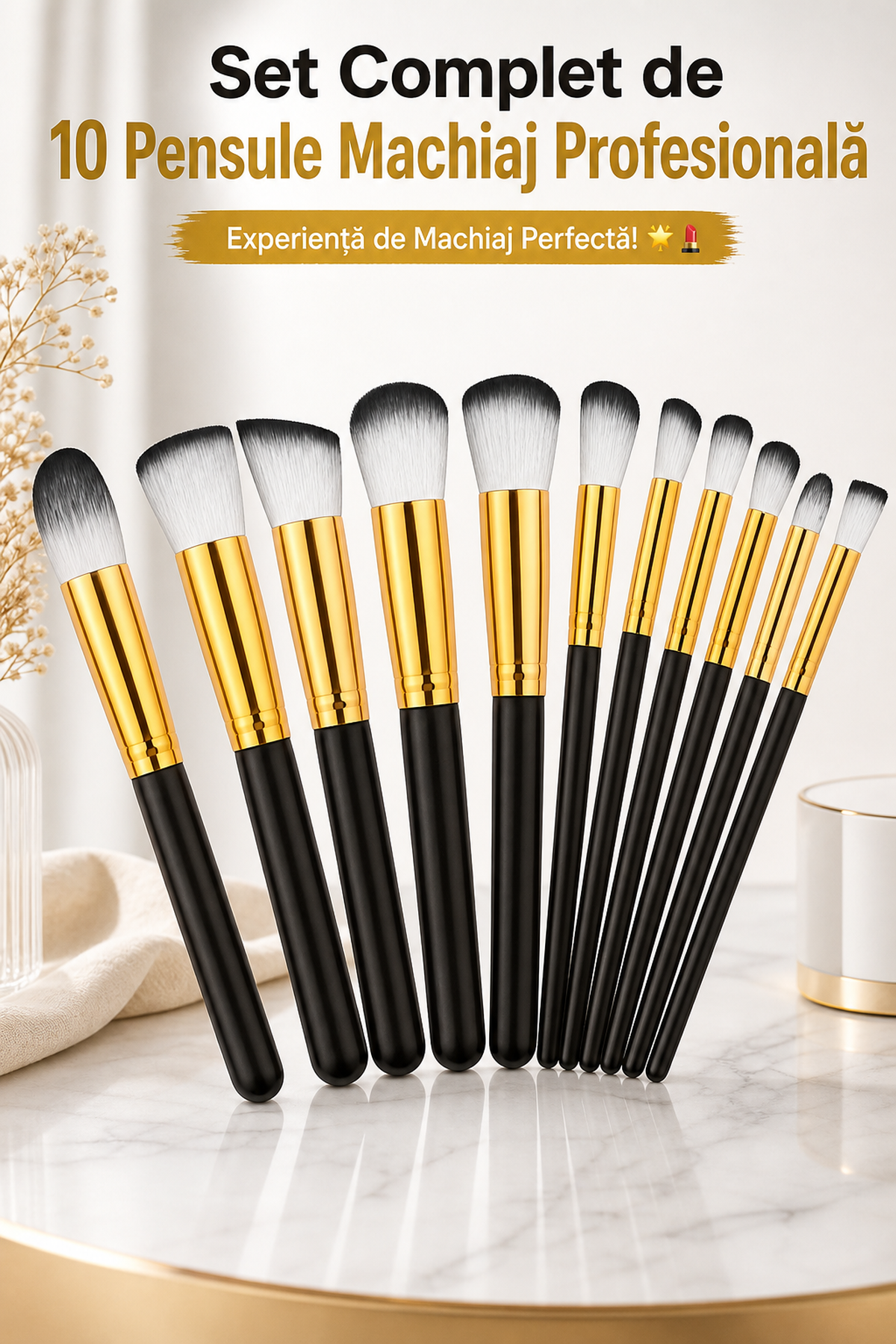 Set 10 Pensule Machiaj Profesionale cu Perii Sintetici — Experiență de Machiaj Perfectă! 🌟💄 Imagine secundară a produsului