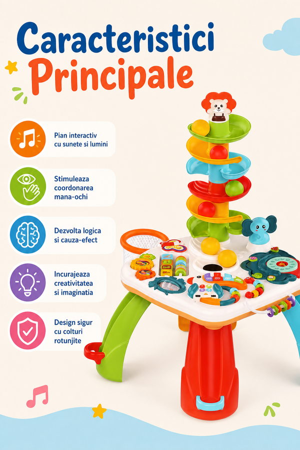 Măsuță Educativă Multifuncțională cu Pian și Sunete — Distracție și Învățare! 🎶✨