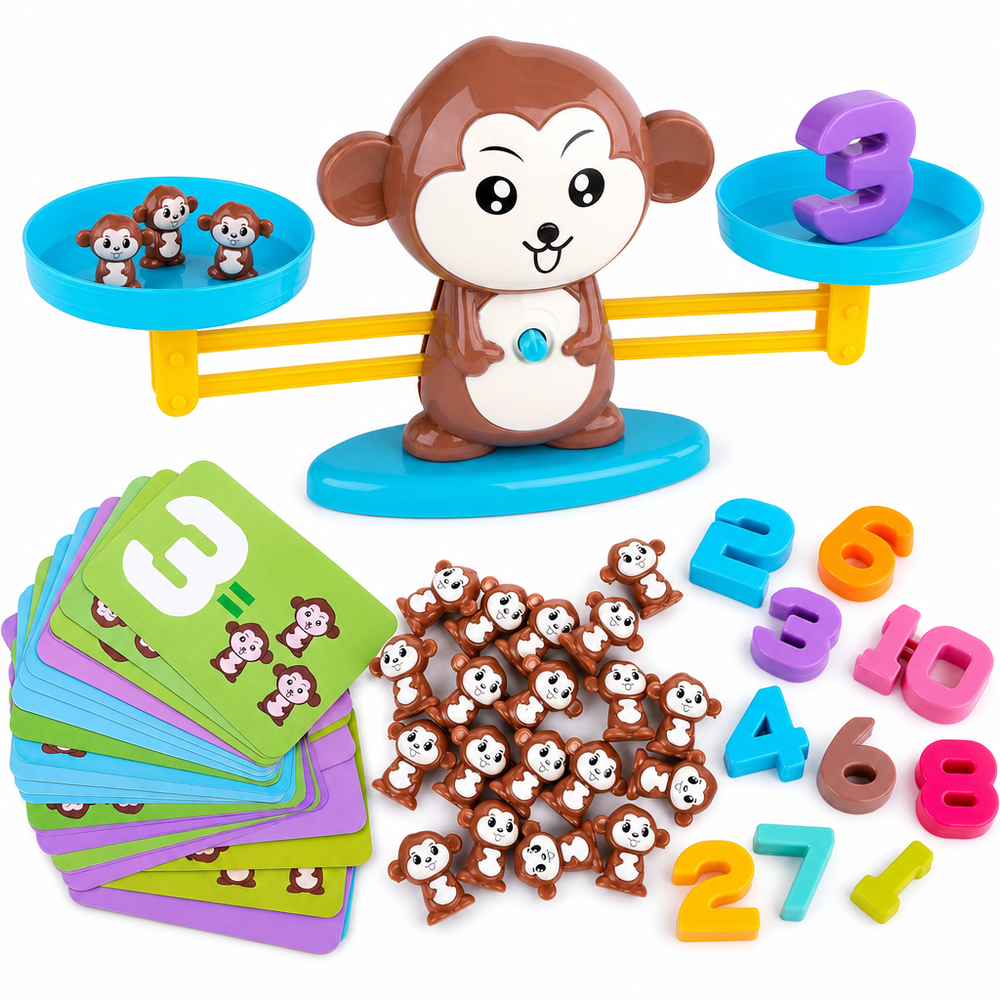 Jucărie Educațională Maimuță Balantă STEM cu 65 de Piese — Distracție și Învățare! 🐒🎲