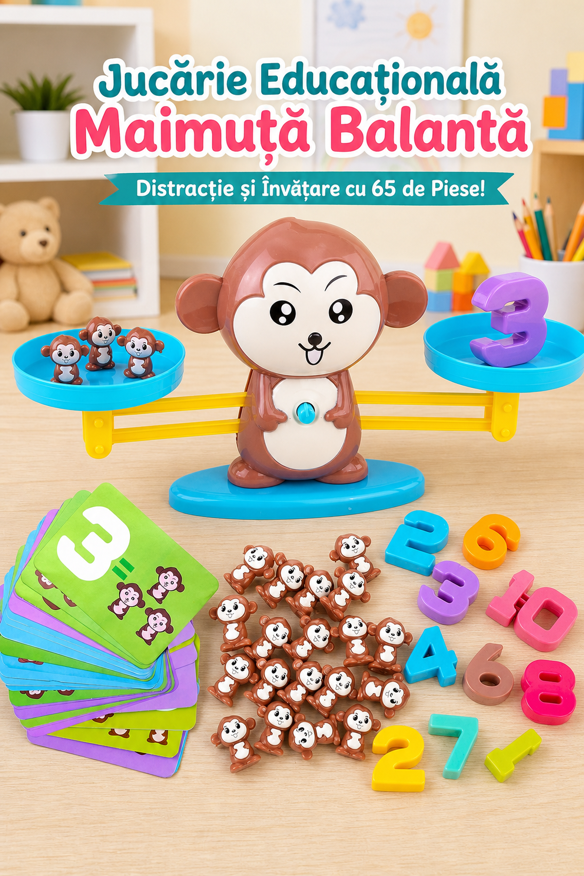 Jucărie Educațională Maimuță Balantă STEM cu 65 de Piese — Distracție și Învățare! 🐒🎲