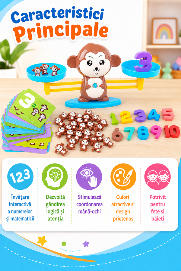 Jucărie Educațională Maimuță Balantă STEM cu 65 de Piese — Distracție și Învățare! 🐒🎲