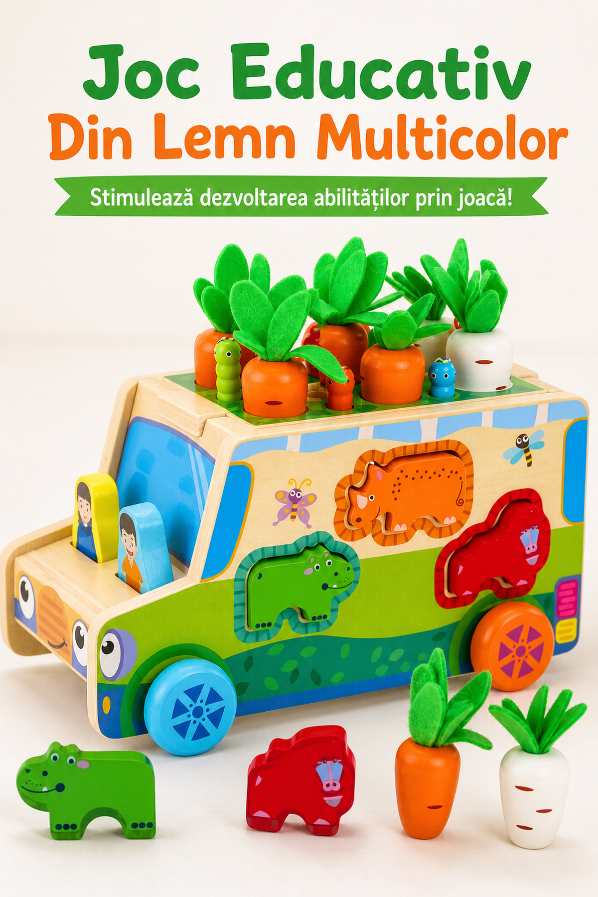 Joc Educativ Din Lemn Multicolor cu Forme — Dezvoltare Coordonare 🎨🧩