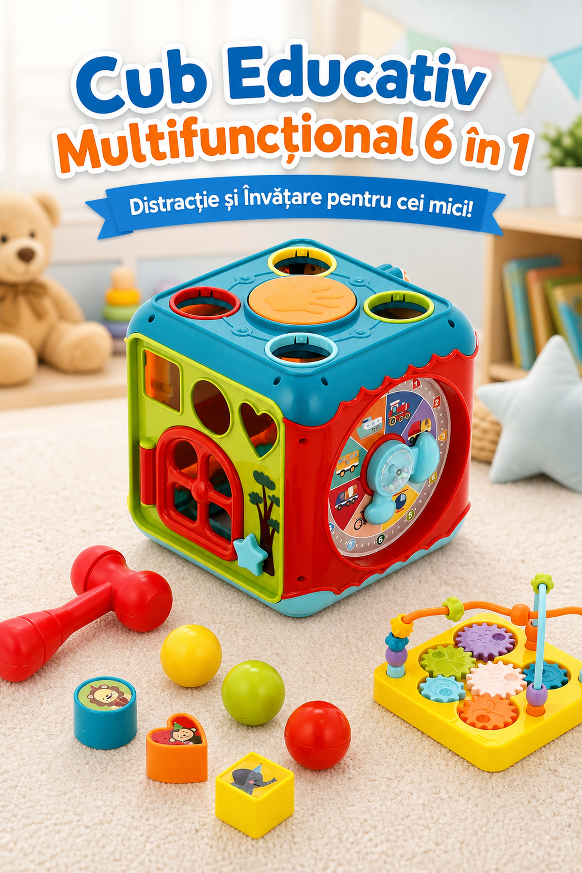 Cub Educativ Multifuncțional 6 în 1 cu Pian și Labirint — Distracție și Învățare 🎶📚 Imagine secundară a produsului
