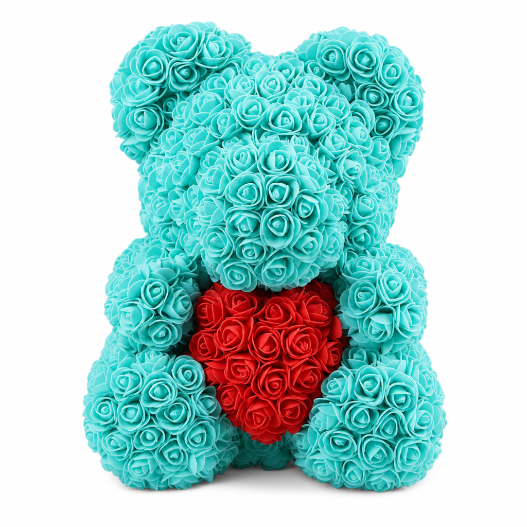 Turquoise Rose Bear 25 cm — Romantic Gift with Box Included 🎁💙 Imagine principală a produsului