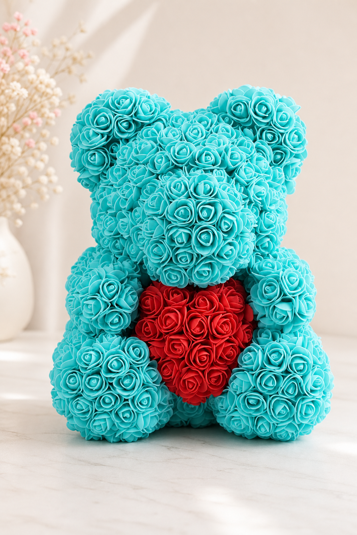 Turquoise Rose Bear 25 cm — Romantic Gift with Box Included 🎁💙 Imagine secundară a produsului