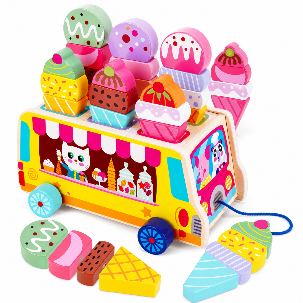 Jucărie Montessori din Lemn cu Tablă Magnetică Înghețată — Învățare Distractivă 🍦🎉 Imagine principală a produsului