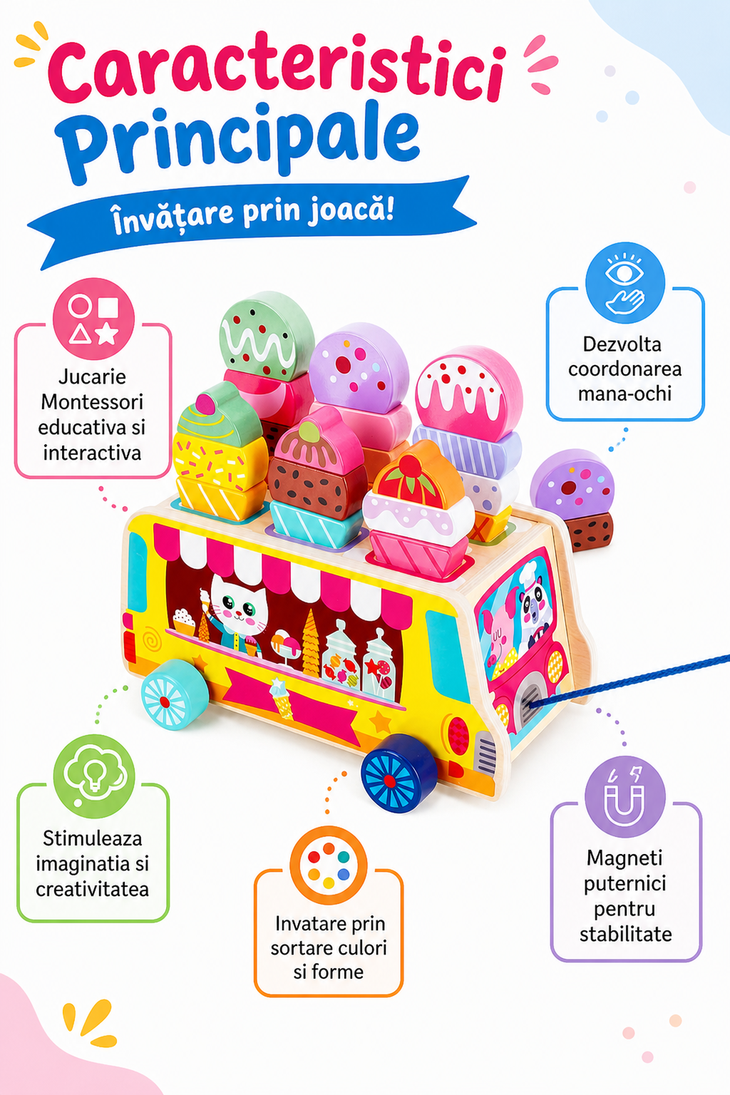Jucărie Montessori din Lemn cu Tabla Magnetica Inghetata — Învățare Distractivă 🍦🎉