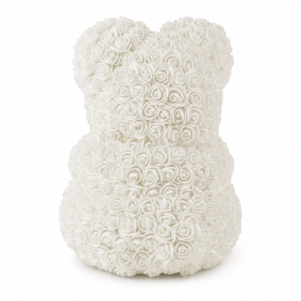Ursuleț din Trandafiri din Săpun Alb 25 cm — Cadoul Romantic Ideal 🎁❤️ Imagine principală a produsului