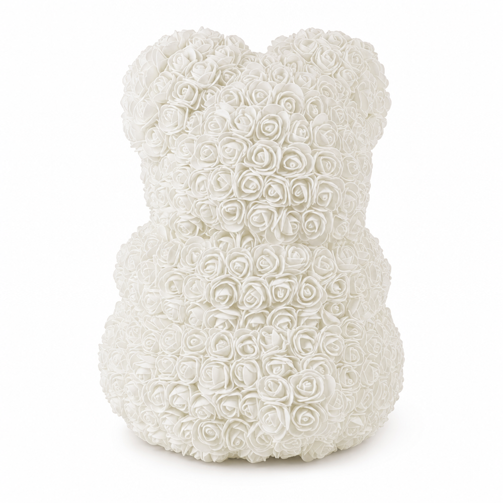 Ursuleț din Trandafiri din Săpun Alb 25 cm — Cadoul Romantic Ideal 🎁❤️