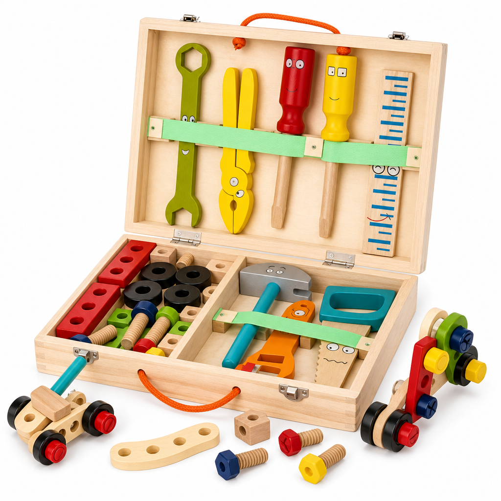 Set de Unelte din Lemn Montessori pentru Copii — Joc Creativ și Educațional 🛠️🎨 Imagine principală a produsului
