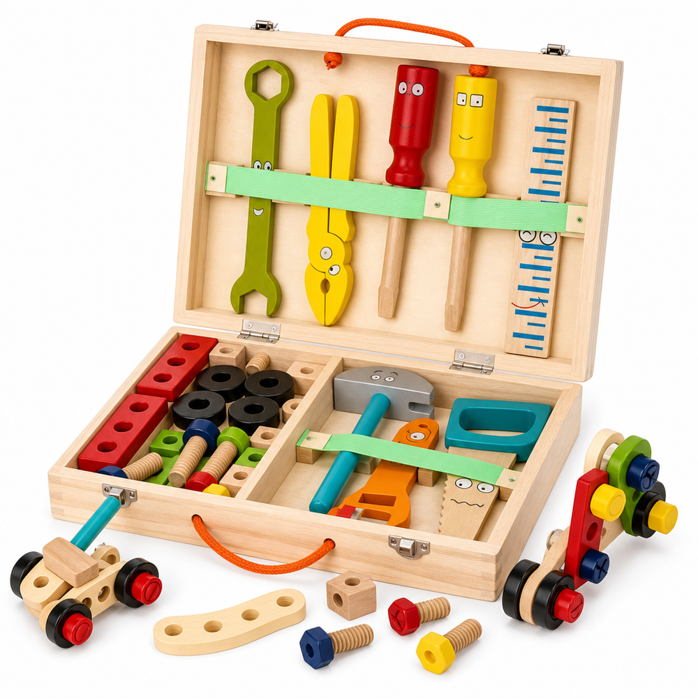 Trusă Unelte din Lemn Montessori pentru Copii — Joc Creativ și Educațional 🛠️🎨