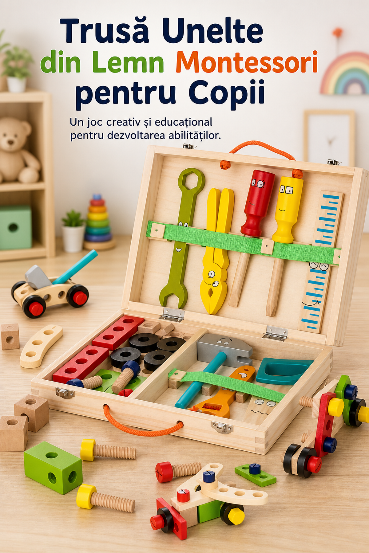 Set de Unelte din Lemn Montessori pentru Copii — Joc Creativ și Educațional 🛠️🎨 Imagine secundară a produsului