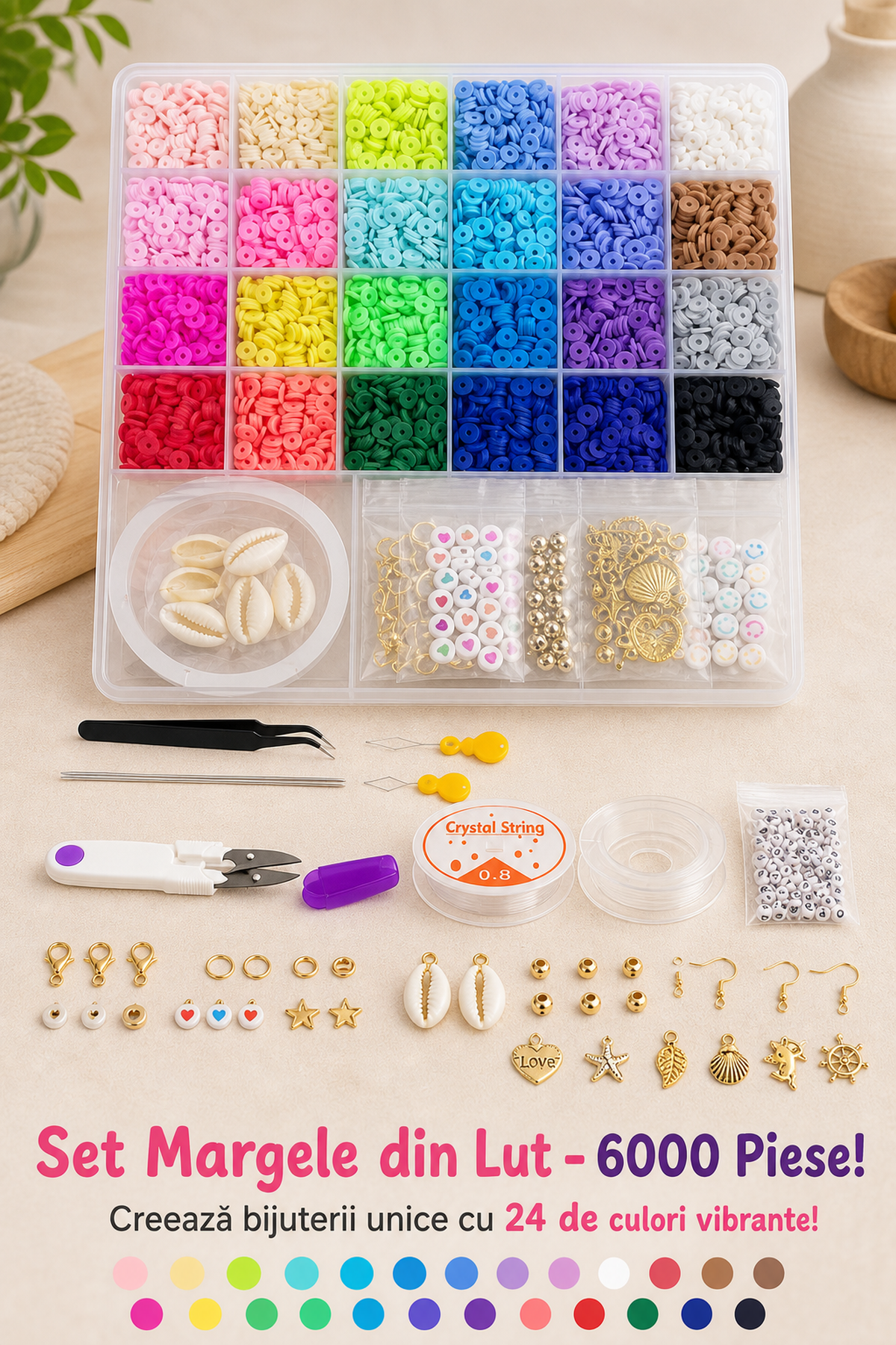 Set Mărgele din Lut 6000 Piese în 24 Culori Vibrante — Creează Bijuterii Unice! 🎨✨ Imagine secundară a produsului