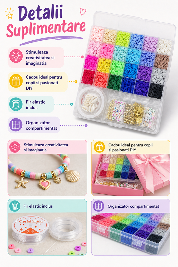 Set Margele din Lut 6000 Piese în 24 Culori Vibrante — Creează Bijuterii Unice! 🎨✨