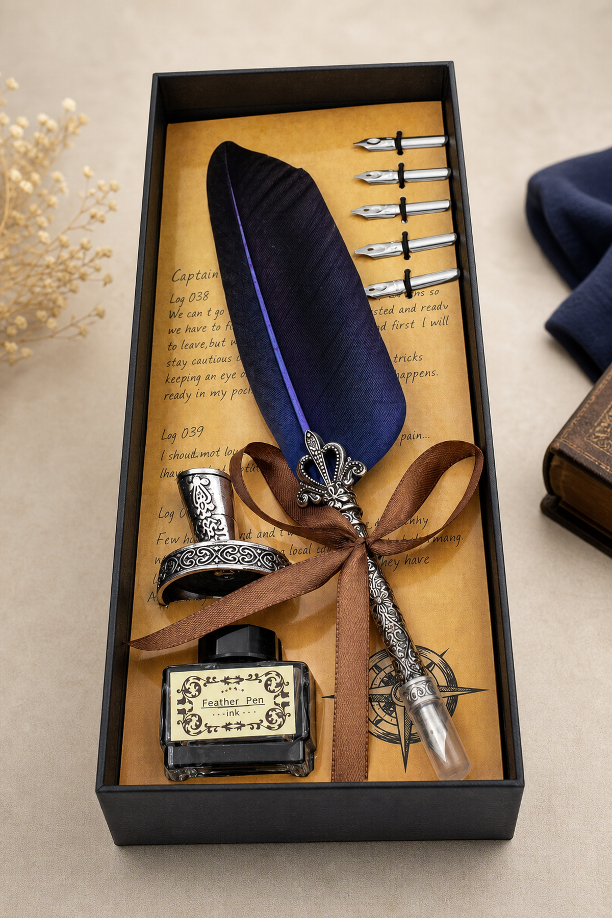 Set Stilou Vintage cu Pană Albastră — Cadou Elegant pentru Scris Caligrafic ✍️✨ Imagine secundară a produsului