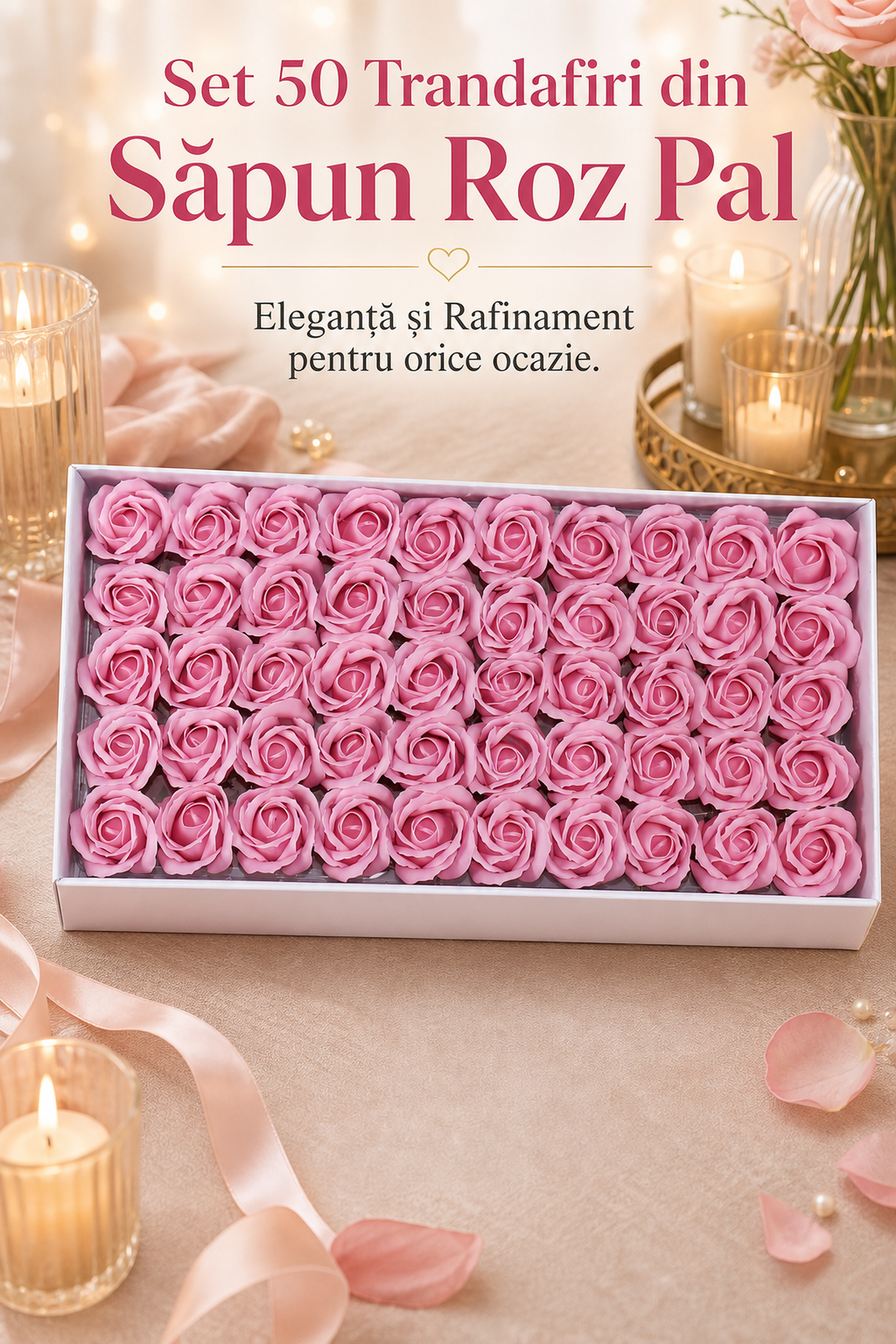 Set 50 Trandafiri din Săpun Roz Pal — Eleganță și Rafinament 🌹✨ Imagine secundară a produsului