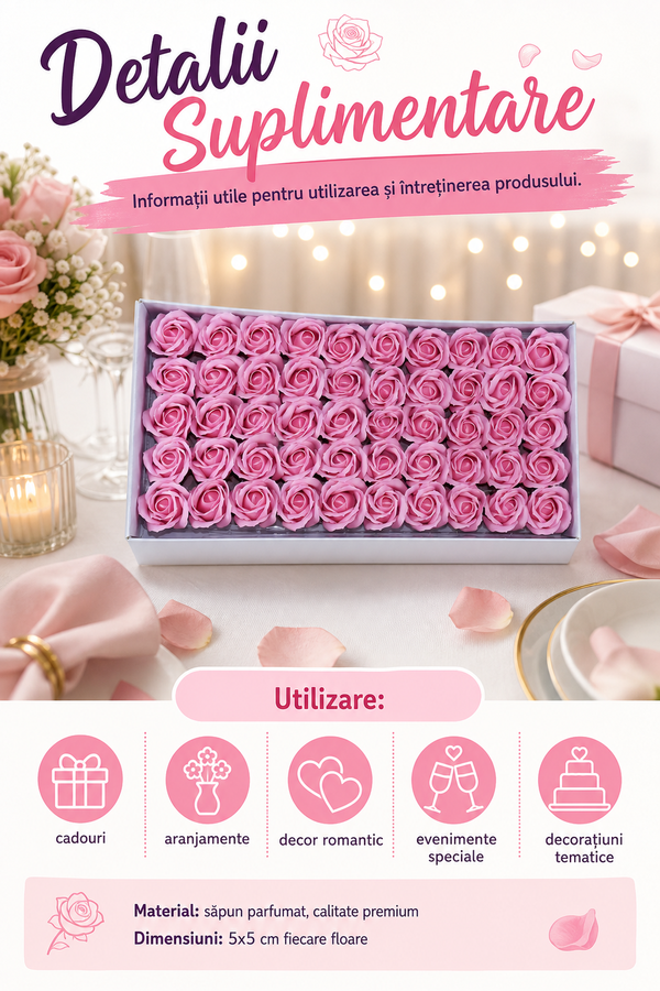 Set 50 Trandafiri din Săpun Roz Pal — Eleganță și Rafinament 🌹✨