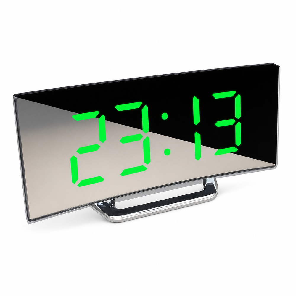Ceas de Masă LED Curbat cu Oglindă - Eleganță și Stil 🌟⏰