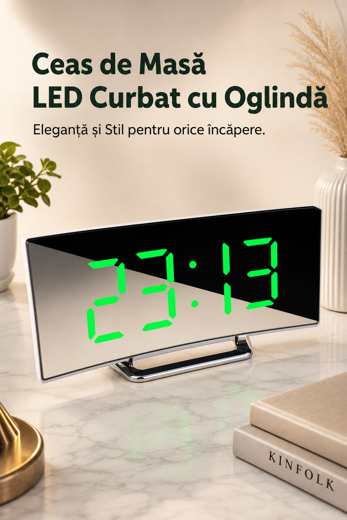 Ceas de Masă LED Curbat cu Oglindă - Eleganță și Stil 🌟⏰ Imagine secundară a produsului