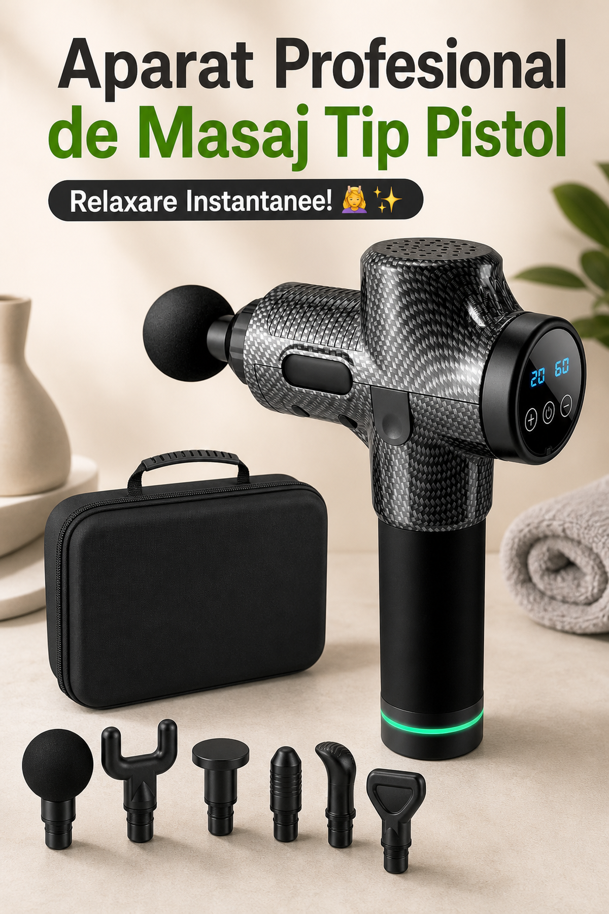 Aparat Profesional de Masaj Tip Pistol cu 30 de Viteze — Relaxare Instantanee! 💆♀️✨ Imagine secundară a produsului