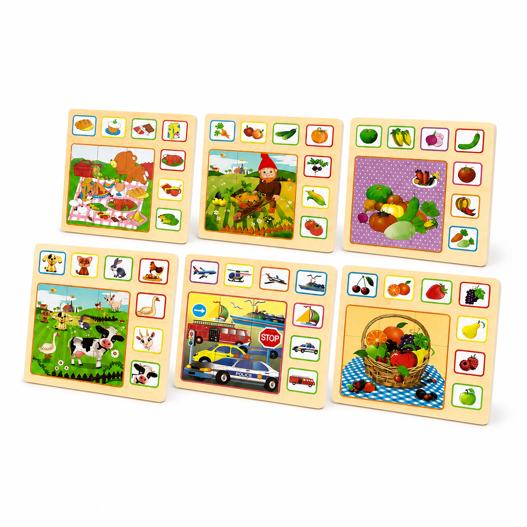 Set 6 Tablețe Educative Montessori din Lemn Colorate — Distracție și Învățare 🎉📚 Imagine principală a produsului