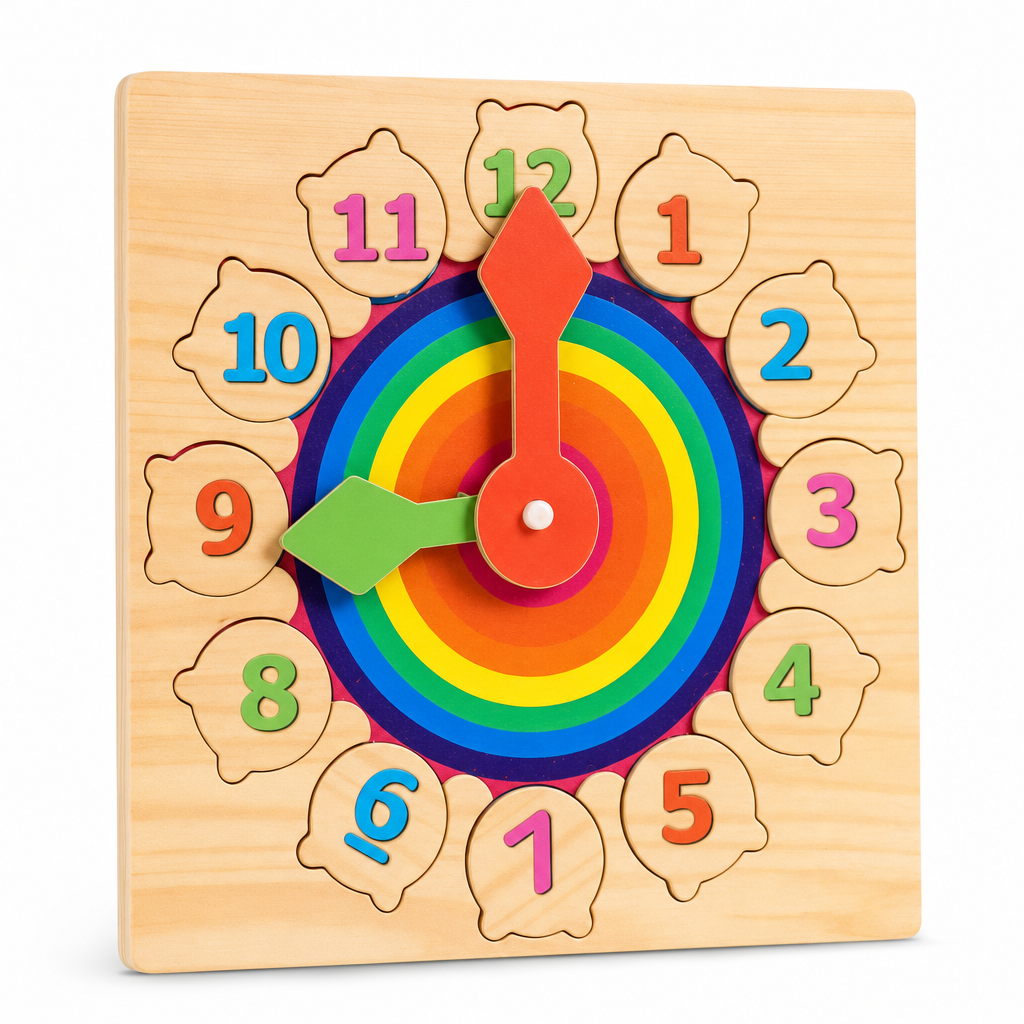 Ceas Educativ din Lemn Colorat cu Cifre Detașabile — Învățare Distractivă! ⏰🌈 Imagine principală a produsului