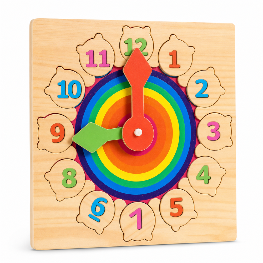 Ceas Educativ din Lemn Colorat cu Cifre Detasabile — Învățare Distractivă! ⏰🌈