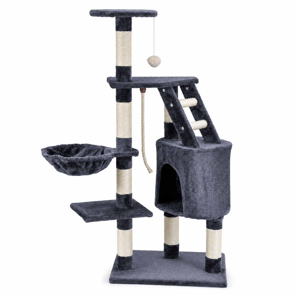 Ansamblu de Joacă pentru Pisici cu 4 Niveluri și Casuță Cozy — Distracție Maximă! 🐱🌟
