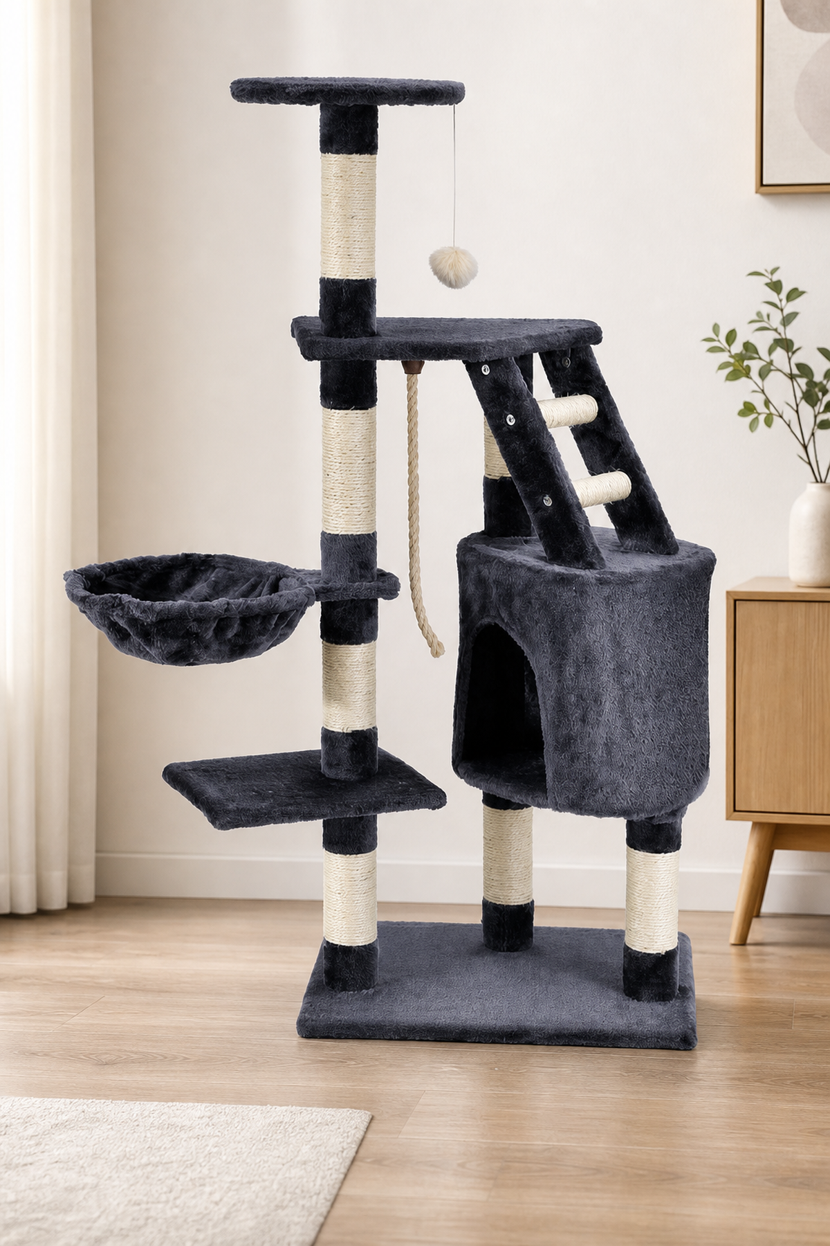 Ansamblu de Joacă pentru Pisici cu 4 Niveluri și Căsuță Cozy — Distracție Maximă! 🐱🌟 Imagine secundară a produsului